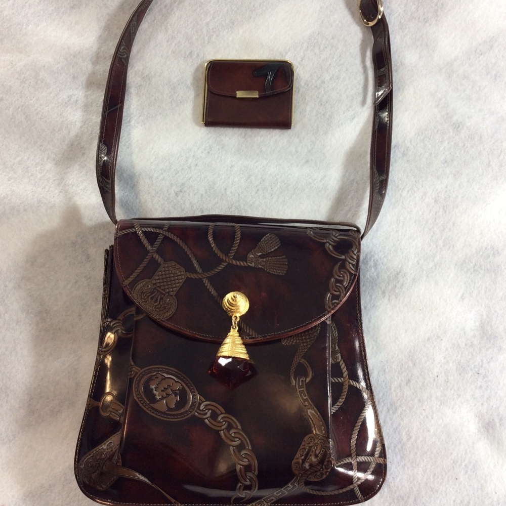 Sondra Roberts Brown and Gold Chain Shoulder Bag